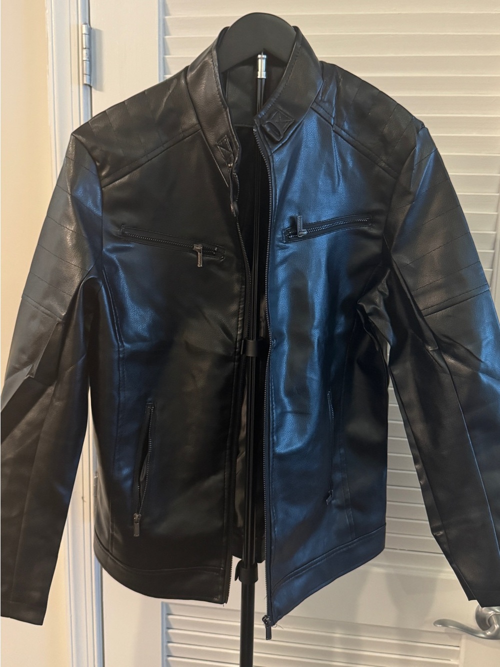 New! Vegan Leather Black Zip-Front Jacket - Black